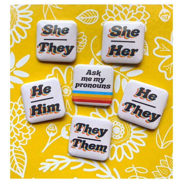 Retro Style Pronoun Pins